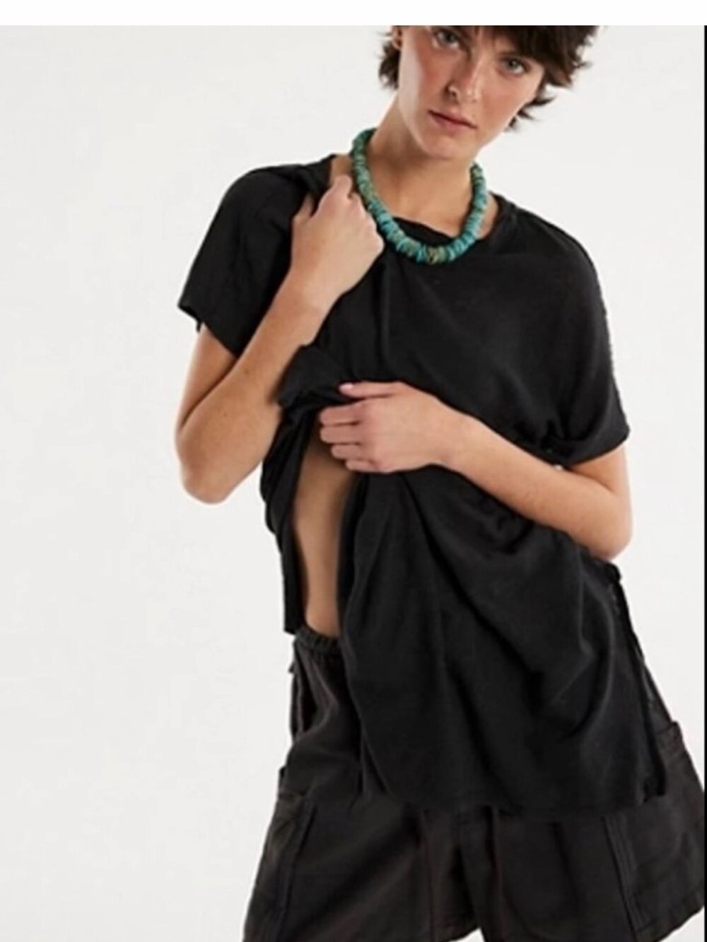 Free People We The Free Crystalle Tee Black Linen Blend Oversized Tunic L